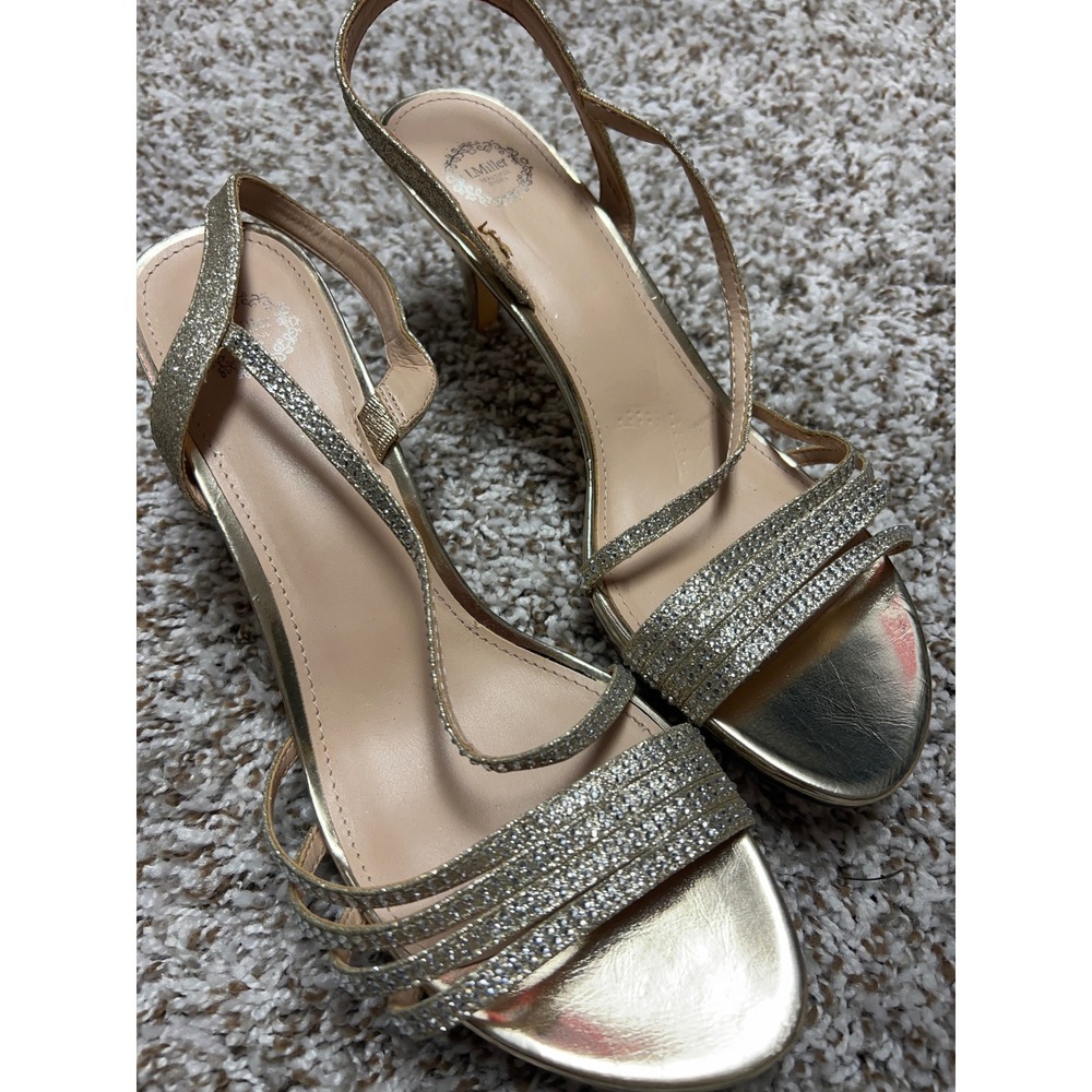I. Miller Gold Glitter Strappy Slingback Kitten Heels Evening Sandals
